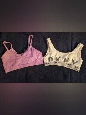 Girls Bralette Lot (2) - DKNY XL (14/16) White Logo & Justice 30 Pink Seamless